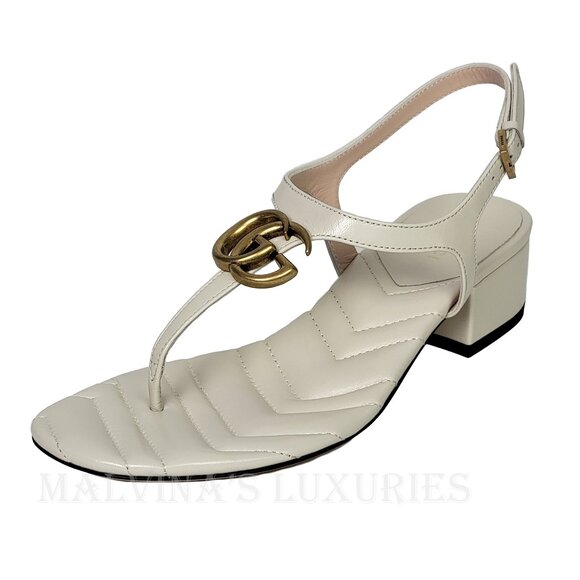 GUCCI SHOES WHITE LEATHER DOUBLE G LOGO THONG SANDALS sz 36.5 / 6.5 US - Picture 6 of 14